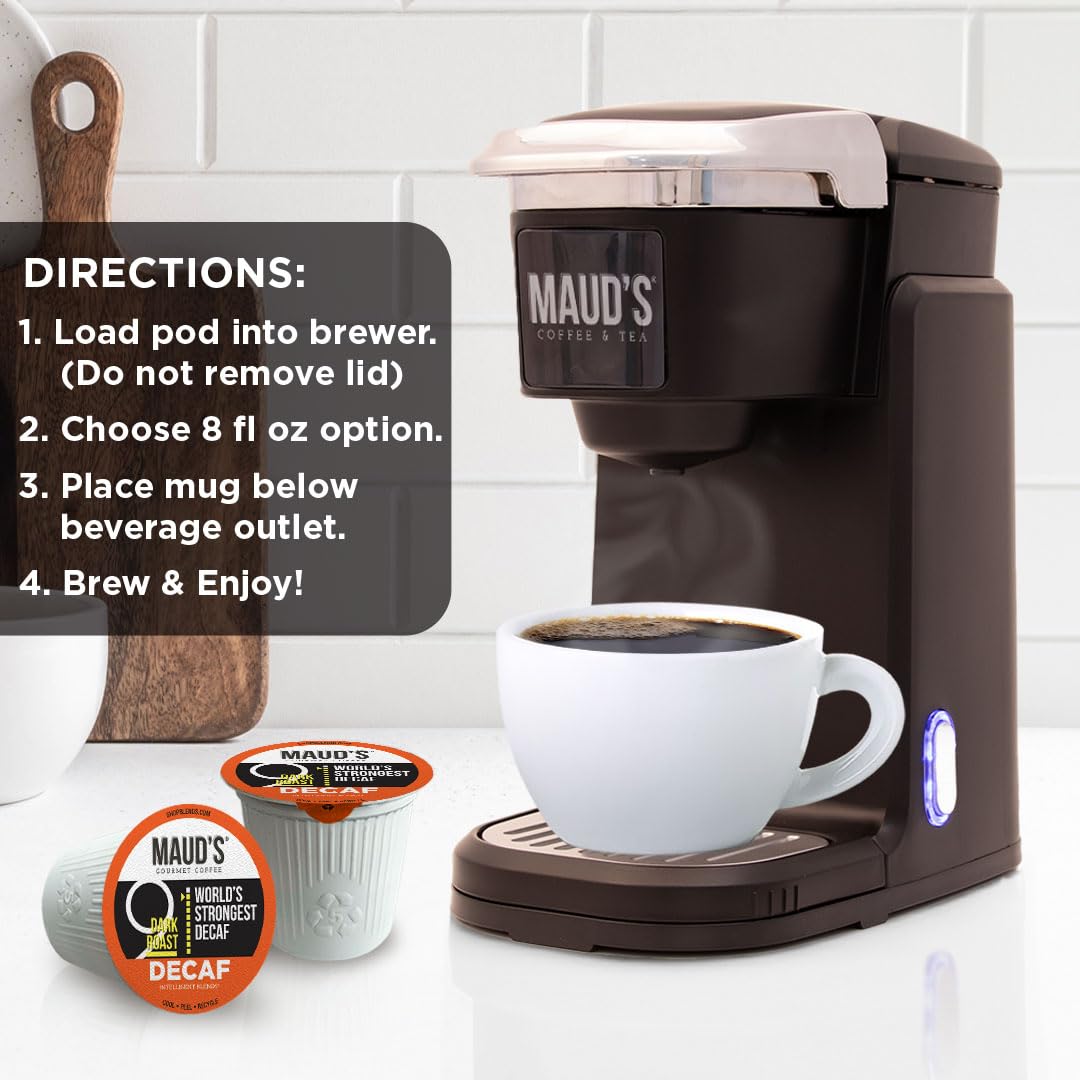 Maud’s Decaf Dark Roast Coffee Pods, 100ct | Decaffeinated Coffee in Single Serve Pods – Compatible with Keurig Coffee Makers