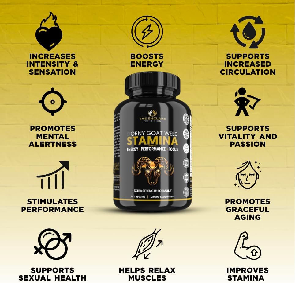 THE ENCLARE NUTRITION Horny Goat Weed for Men & Women with Maca Root Extract, Tribulus, L-Arginine, Ginseng