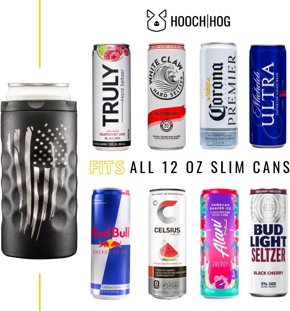 Hooch|Hog Slim Can Cooler Stainless Steel for 12 oz. Skinny Cans | 3x Insulated Beer Can Holder for Michelob Ultra, White Claw