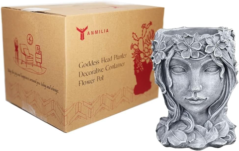 Head Planter Face Flower Pot Goddess Statue Planter Girl Portrait Container