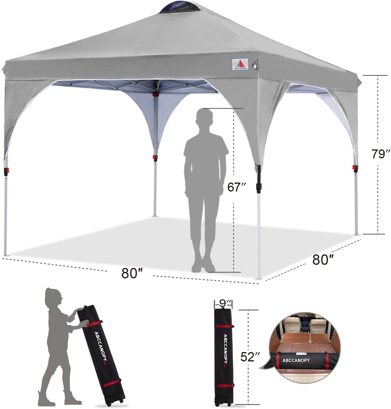 ABCCANOPY Outdoor Pop up Canopy Tent, 10x10 Instant Portable Canopy for Camping, Beach, Backyard,Gray | Water resistant & UV protection canopy, easy setup, with carry bag, ideal for camping, beach, backyard, market events