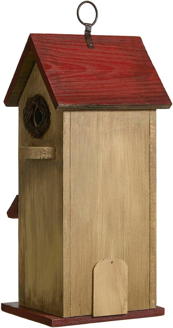 Glitzhome 14" H Hanging Distressed Wooden Church Birdhouse Garden Decor
