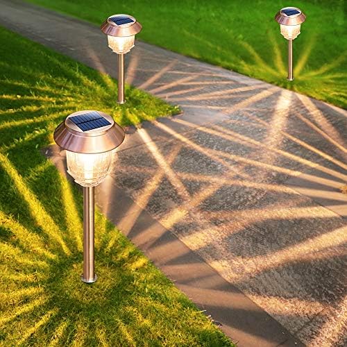 DenicMic Solar Pathway Lights Outdoor Garden Lights Glass Stainless Steel