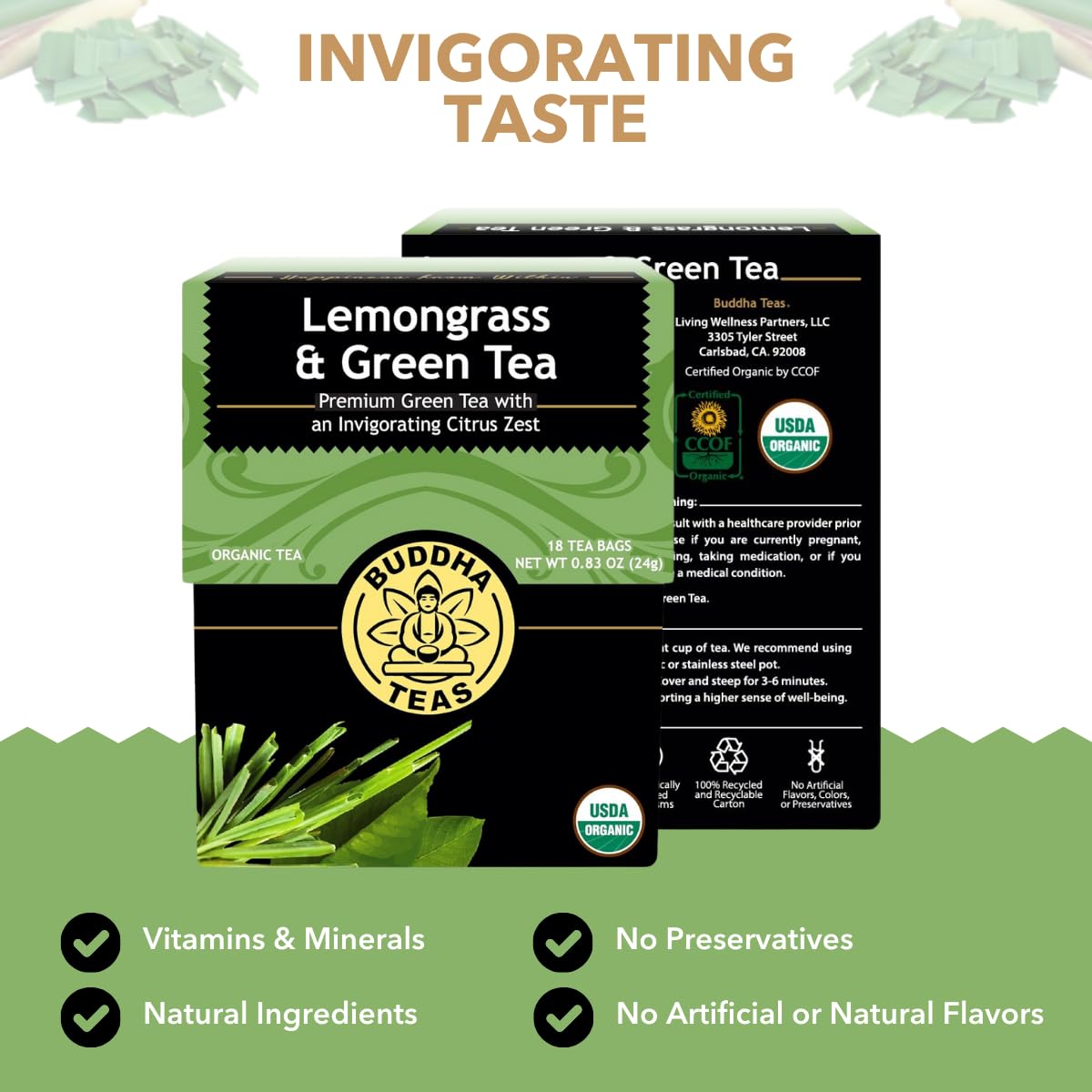 Buddha Teas - Organic Sencha Green Tea - For Health & Wellbeing - Japanese Green Tea - With Antioxidants & Minerals - Clean Ingredients - Caffeinated - OU Kosher & Non-GMO - 18 Tea Bags (Pack of 1)