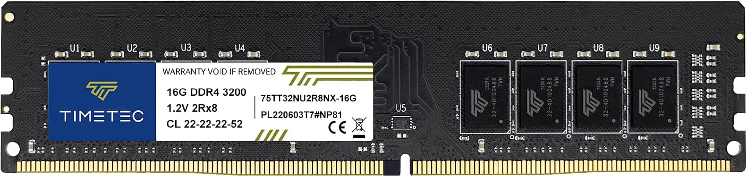 Timetec 8GB DDR4 3200MHz (PC4-3200AA) PC4-25600 UDIMM Desktop RAM – 288-Pin 1.2V CL22 Non-ECC Unbuffered DIMM Memory Module Upgrade