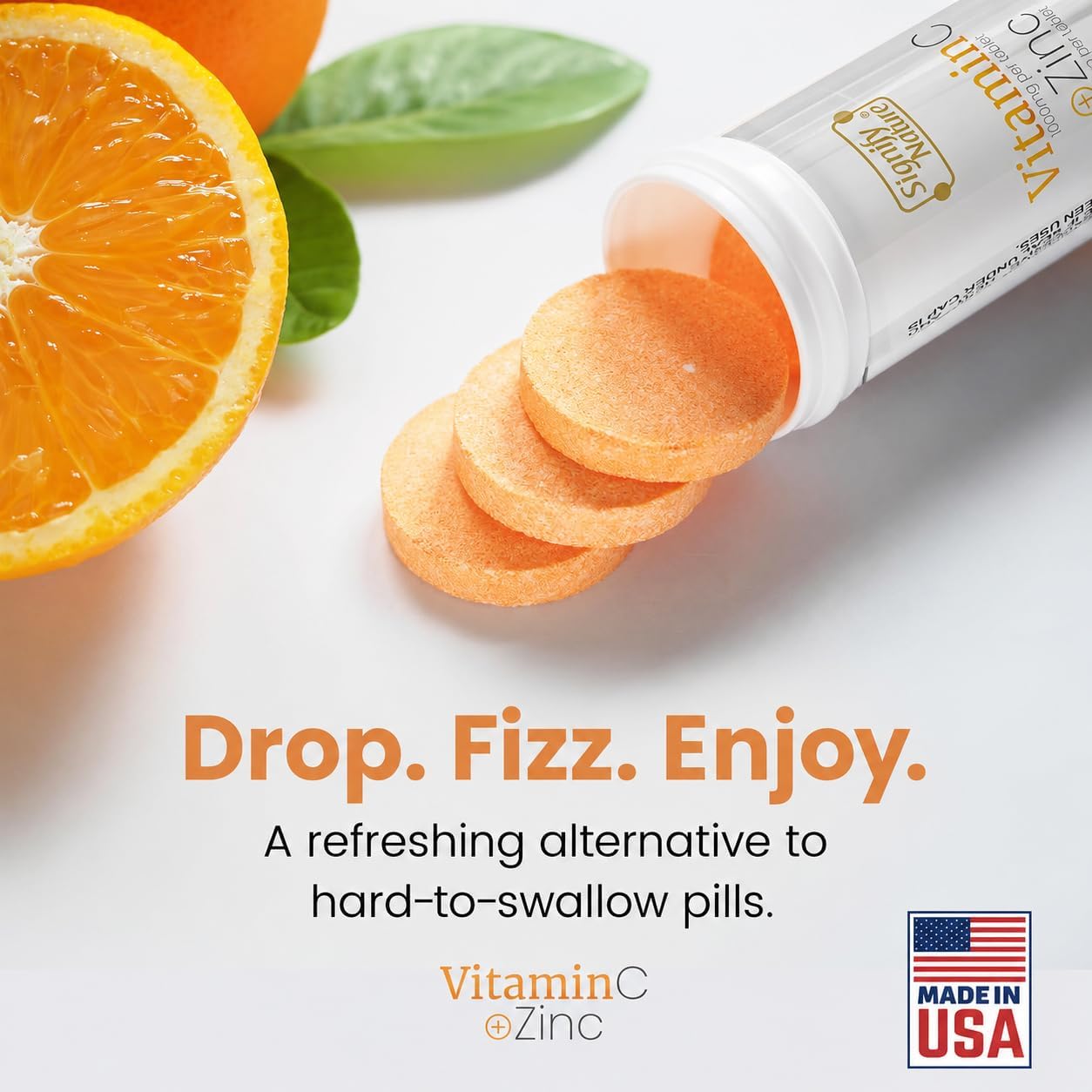 SIGNIFY NATURE Vitamin C 1000mg Effervescent Tablets with Zinc, 40CT