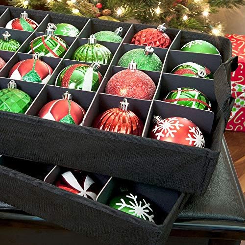 Santa's Bags Christmas Ornament Storage Box, 48 (3") Ornaments | Acid-Free Removable Trays with Separators