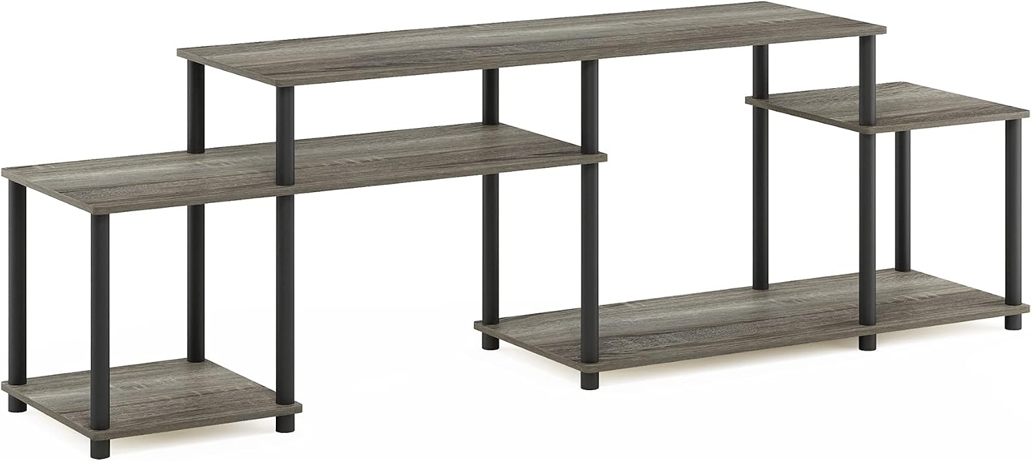 Furinno Nelly TV Stand, 3-Tier Entertainment Center with Open Shelves Storage, TV Console for TV up to 55 Inch, Soft Edges, for Living Room, Bedroom, Black