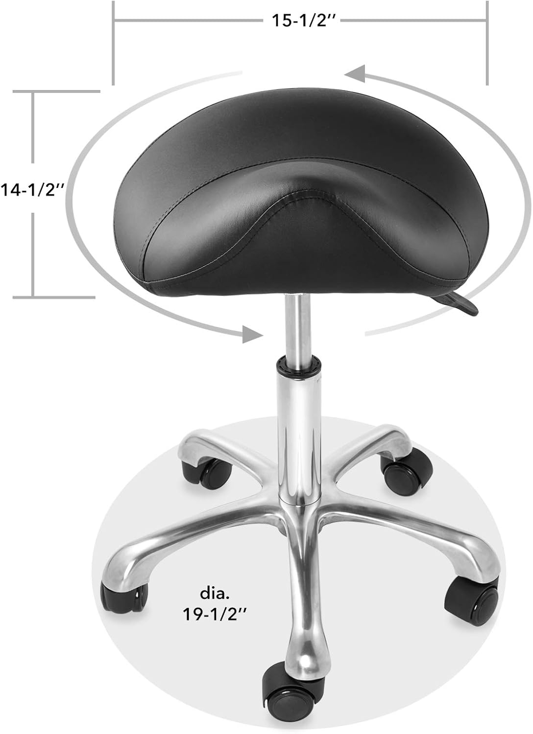Saloniture Professional Ergonomic Saddle Stool, Black - Adjustable Hydraulic Seat, Rolling Spa Salon, Massage