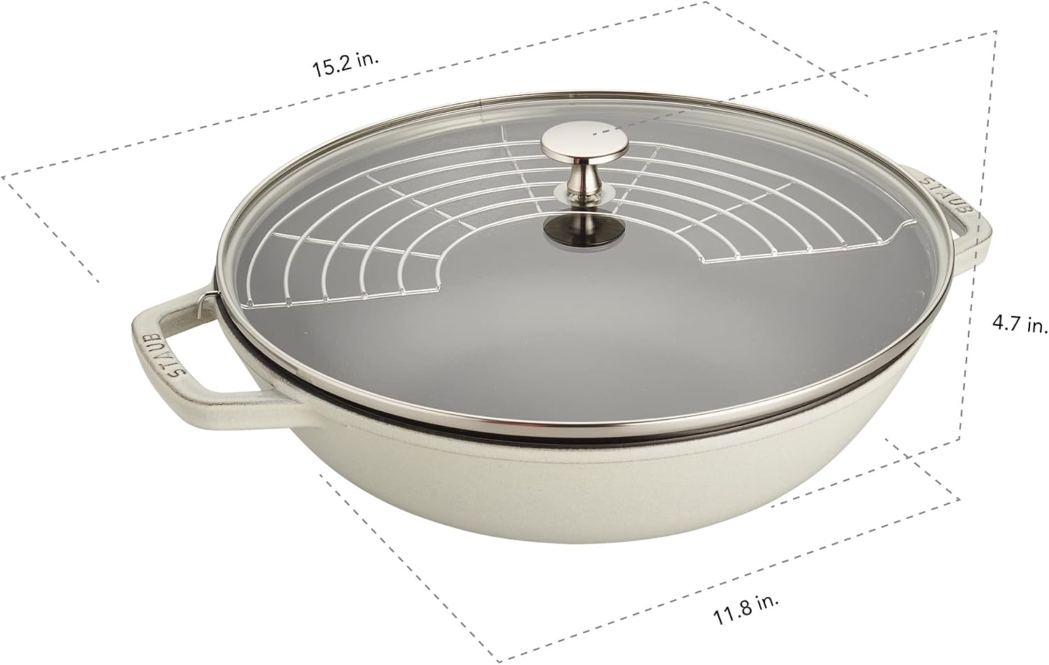 Staub Cast Iron Perfect Pan, Wok, Dutch Oven, 4.5-quart, serves 4-5, Made in France, Dark Blue