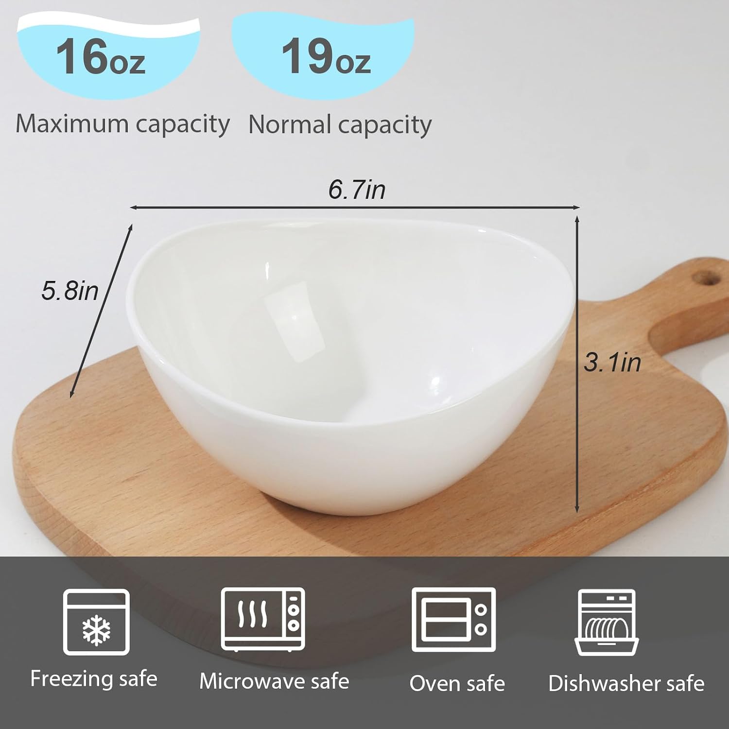 Samsle 19 Ounces Ceramic Serving Bowls, Sturdy Porcelain White Oval Salad Bowls, Stackable Food Server Fruit Display Dishes for Party Dinner