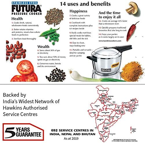 Hawkins Futura Inner Lid Pressure Cooker, Stainless Steel Cooker, Induction Cooker, Pan Cooker, Silver Fss55, 5.5 Liter