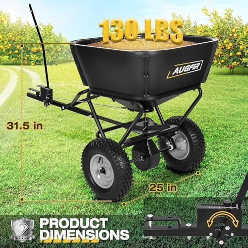 AugFir Tow Behind Broadcast Spreader, 130 LBS Capacity Lawn Fertilizer Spreader for Riding Mower, ATV, UTV & Tractor