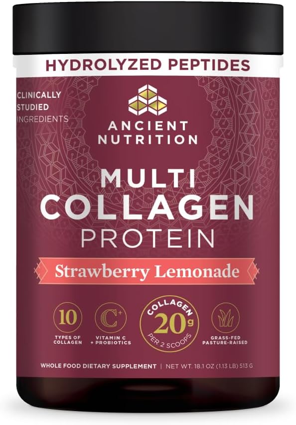 Ancient Nutrition Multi Collagen Protein Powder, 5 Types of Food Sourced Collagen, Providing Types I, II, III, V, and X, 16.2 Ounce