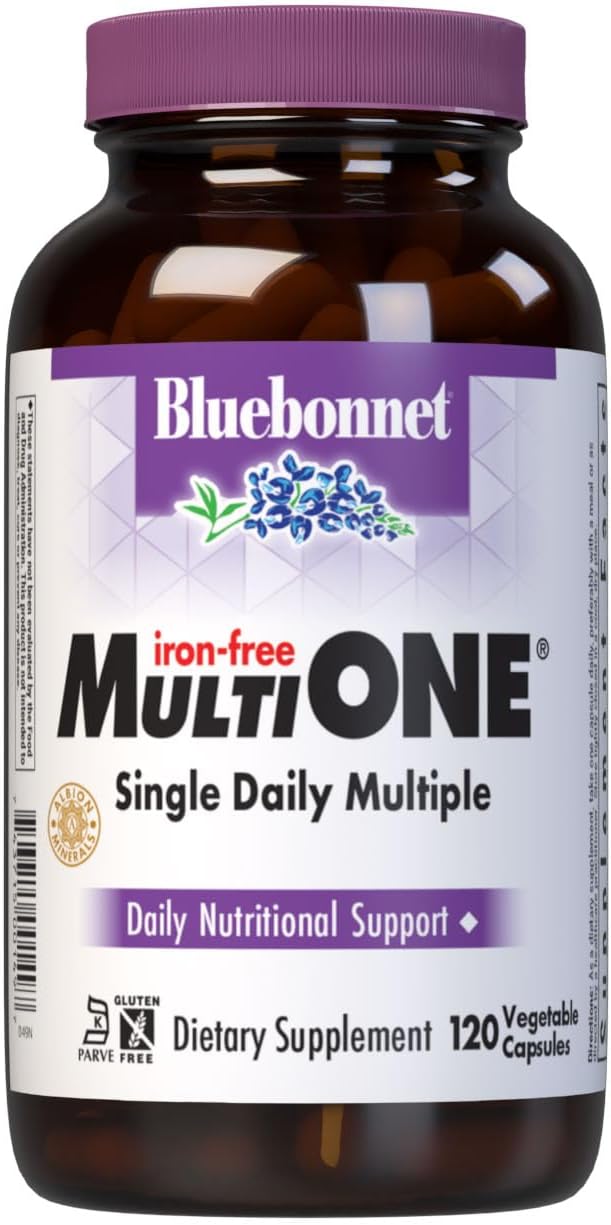 Bluebonnet Nutrition Multi One (Iron Free) Vegetable Capsules, Complete Full Spectrum Multiple, B Vitamins, General Health, Gluten Free, Milk Free