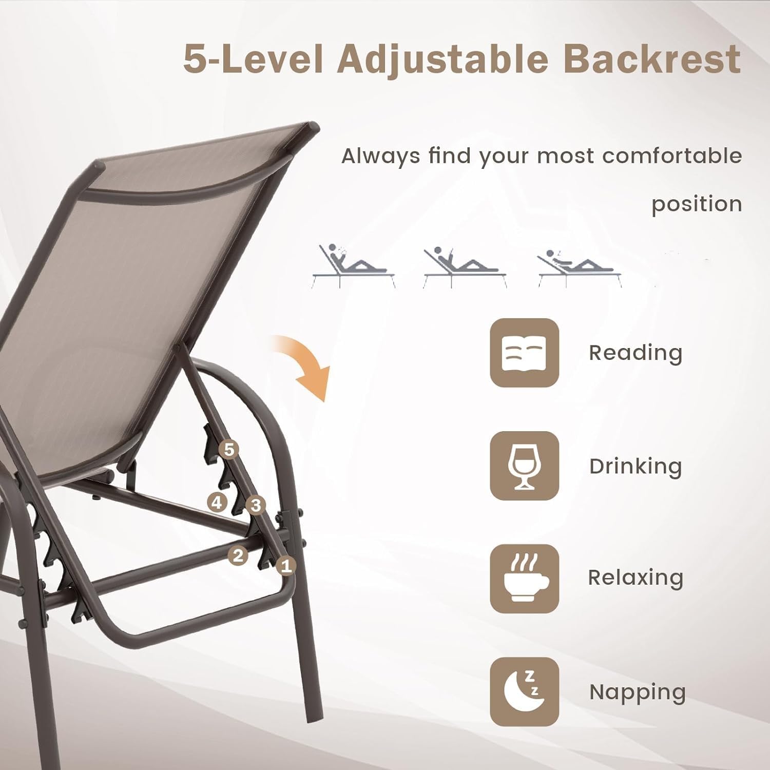 GIANTEX 2 Pack Patio Lounge Chair with 5 Adjustable Backrest, Black
