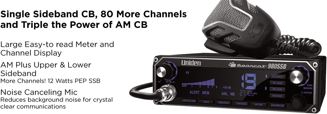 Uniden BEARCAT 980 40- Channel SSB CB Radio with Sideband NOAA WeatherBand, 7- Color Digital Display PA/CB Switch and Noise Cancelling Mic
