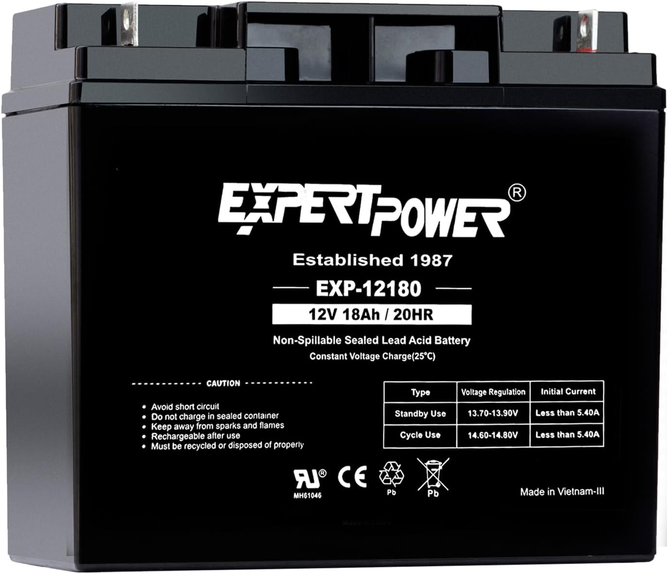 ExpertPower EXP12180-12V 18Ah / 20HR AGM Sealed Lead Acid 12V Battery for UPS Replacement, Rechargeable Small 12 Volt Batteries for Alarm Systems