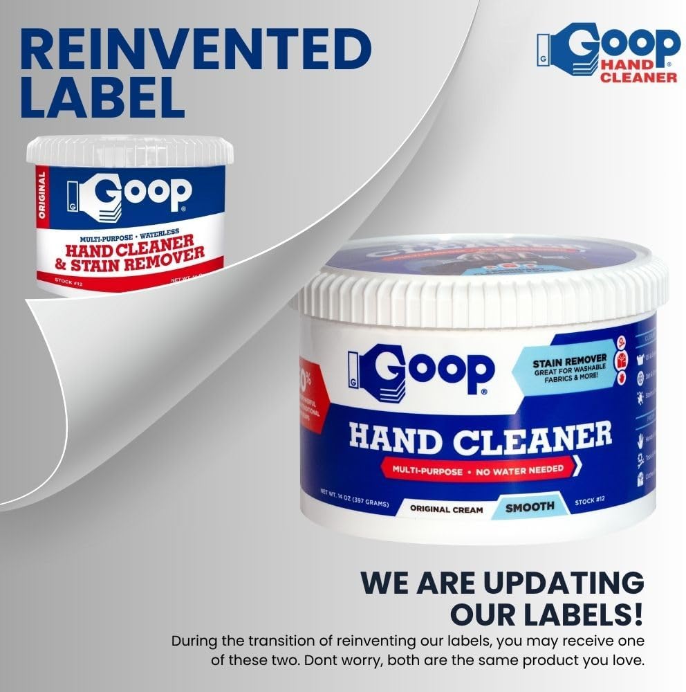 GOOP Multi-Purpose Hand Cleaner- Waterless Hand Degreaser, Laundry Stain Remover - NonToxic and Biodegradable Cleaner Remove Dirt, Oil, Paint, Ink, and Clothes Stains Original, 14oz Pack of 1