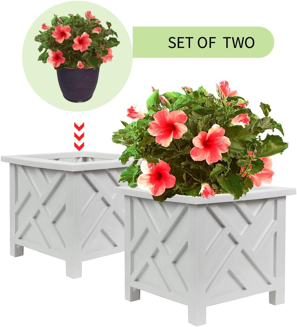 Trenton Gifts Chippendale White Planter Box Set of 2 - Elegant Outdoor Plant Pot for Patio, Porch Decor, and Garden Display
