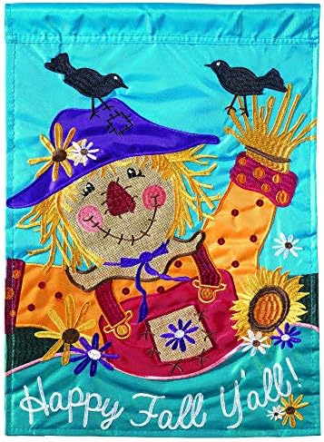 Magnolia Garden Happy Fall Y'all Whimsical Scarecrow 13 x 18 Small Double Applique Outdoor Harvest House Flag