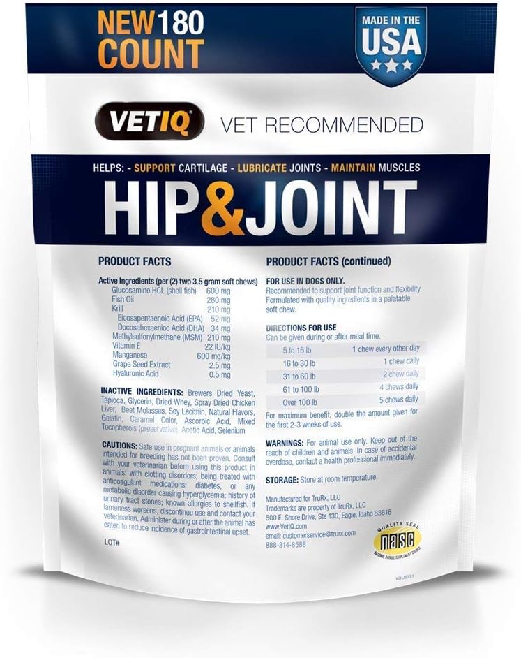 VetIQ Maximum Strength Hip & Joint, 180 Chicken Flavored Soft Chews for Dogs, 22.2 oz (Pack of 3)