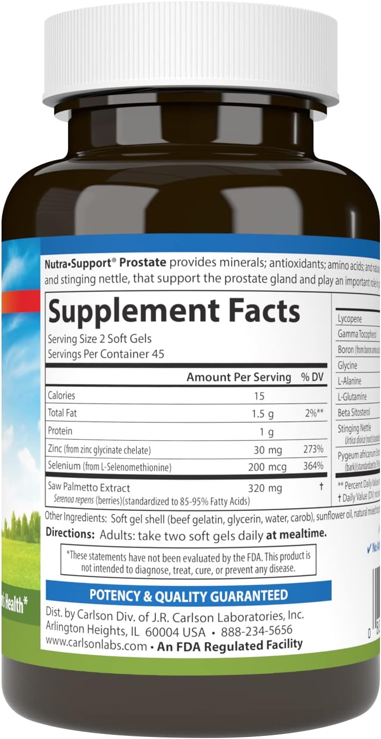 Carlson Nutra-Support Prostate, Prostate Support, Men's Health, 90 Softgels | with Saw Palmetto & Stinging Nettle; Reproductive Health