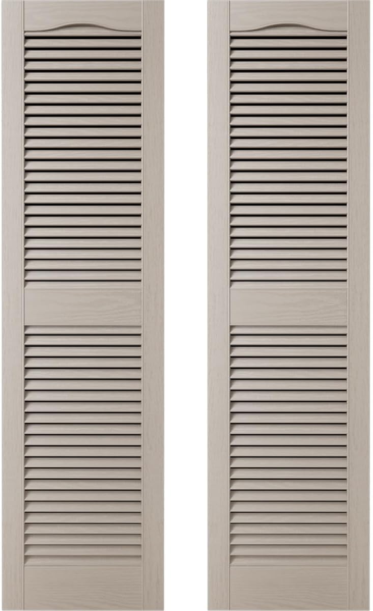 Ekena Millwork 14.5 in. W x 48 in. H Builders Edge, Standard Cathedral Top Center Mullion, Open Louver Shutters, Includes Matching Installation Spikes (Per Pair), 002 - Black