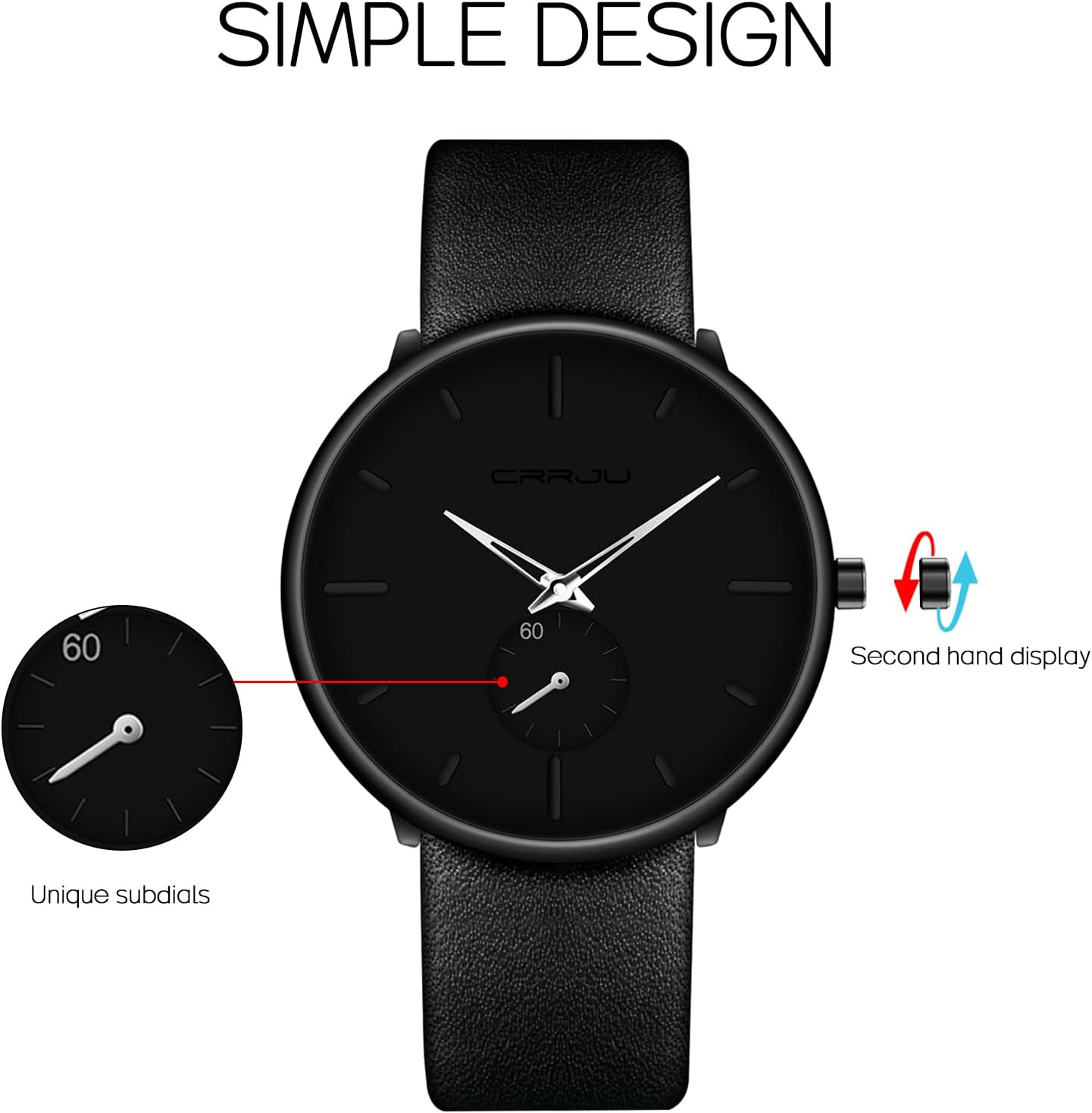 Mens Watches Ultra-Thin Minimalist Waterproof-Fashion Wrist Watch for Men Unisex Dress with Leather Band