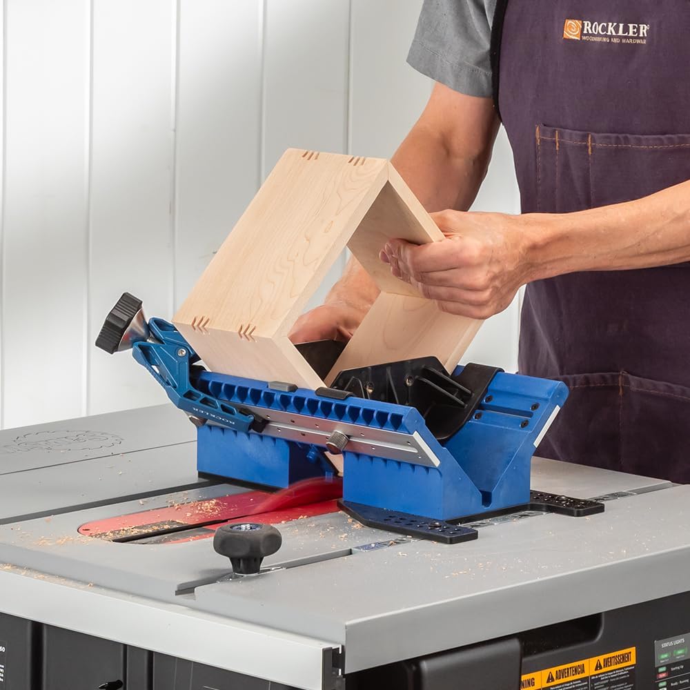 Rockler Deluxe Spline Jig for Table Saw & Router Table - Adjustable Box Joint Fixture with 45 Degree Miter Sled