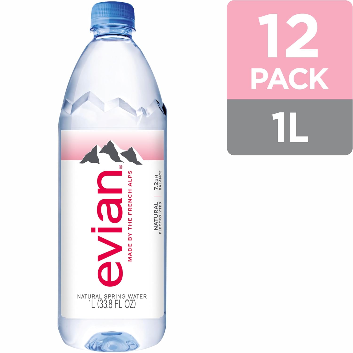 evian Natural Spring Water, 750 ml (25.36 fluid ounce) Water Bottle with Sports Cap, 12 Pack
