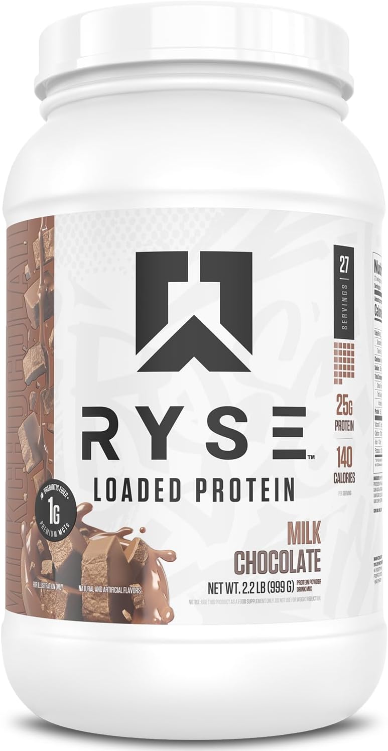 RYSE Loaded Protein Powder - Peanut Butter Cup - 25g Whey Protein Isolate & Concentrate with Prebiotic Fiber & MCTs - Low Carb, Low Sugar