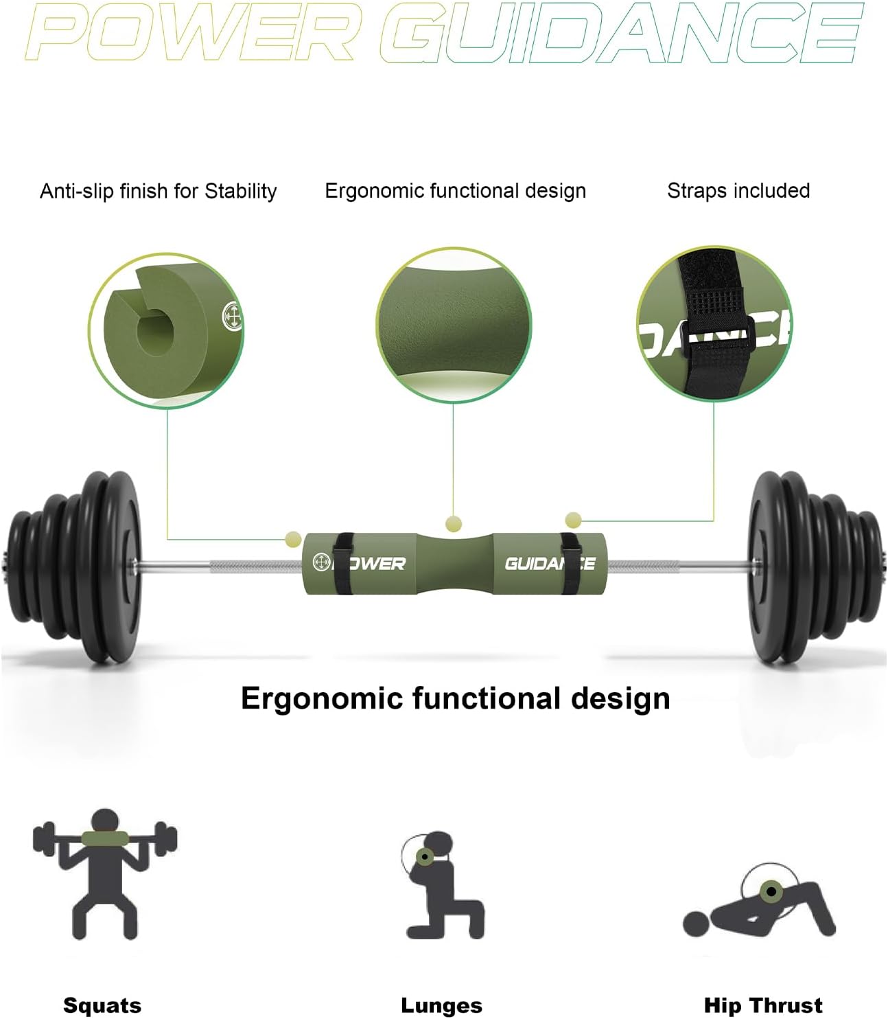 POWER GUIDANCE Barbell Squat Pad - Neck & Shoulder Protective Pad - Great for Squats, Lunges, Hip Thrusts, Weight Lifting & More - Fit Standard and Olympic Bars Perfectly