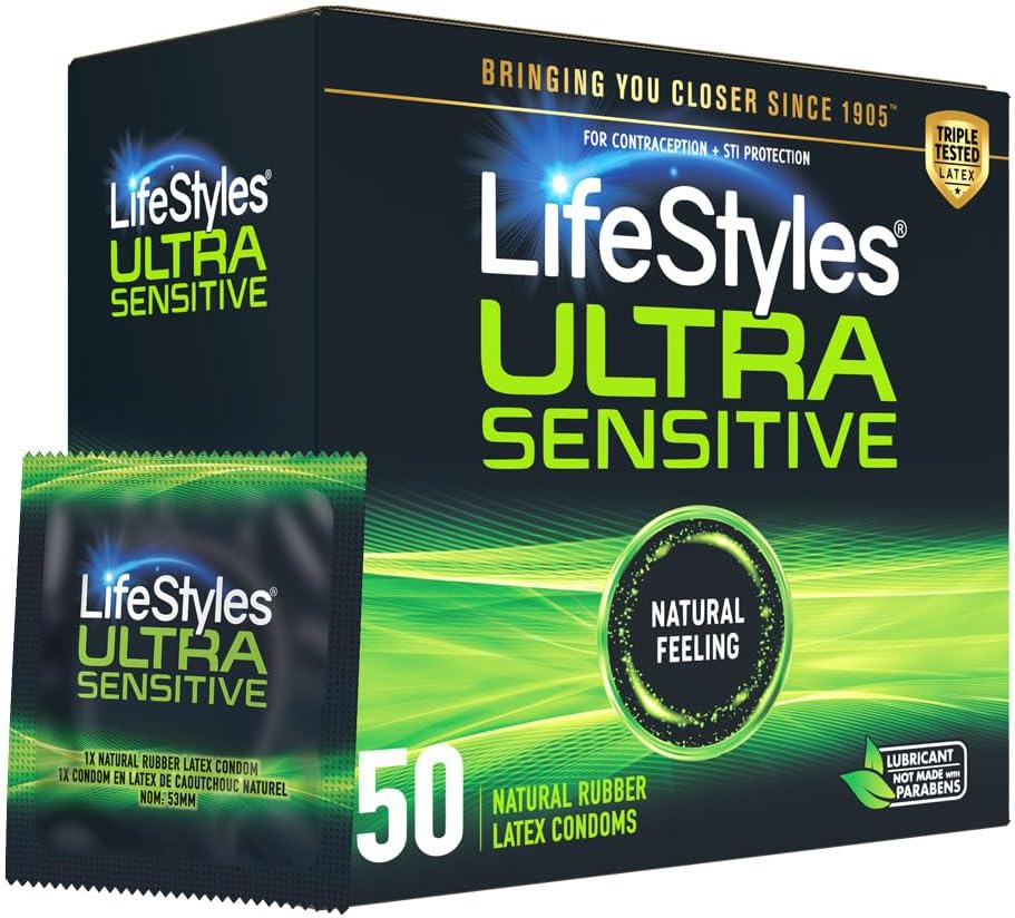 LifeStyles Ultra Sensitive Premium Lubricated Natural Latex Condoms Value Pack - 100 Count, 1 Pack - Triple Tested for Best Protection, Made with UltraGlide Silicone Lube