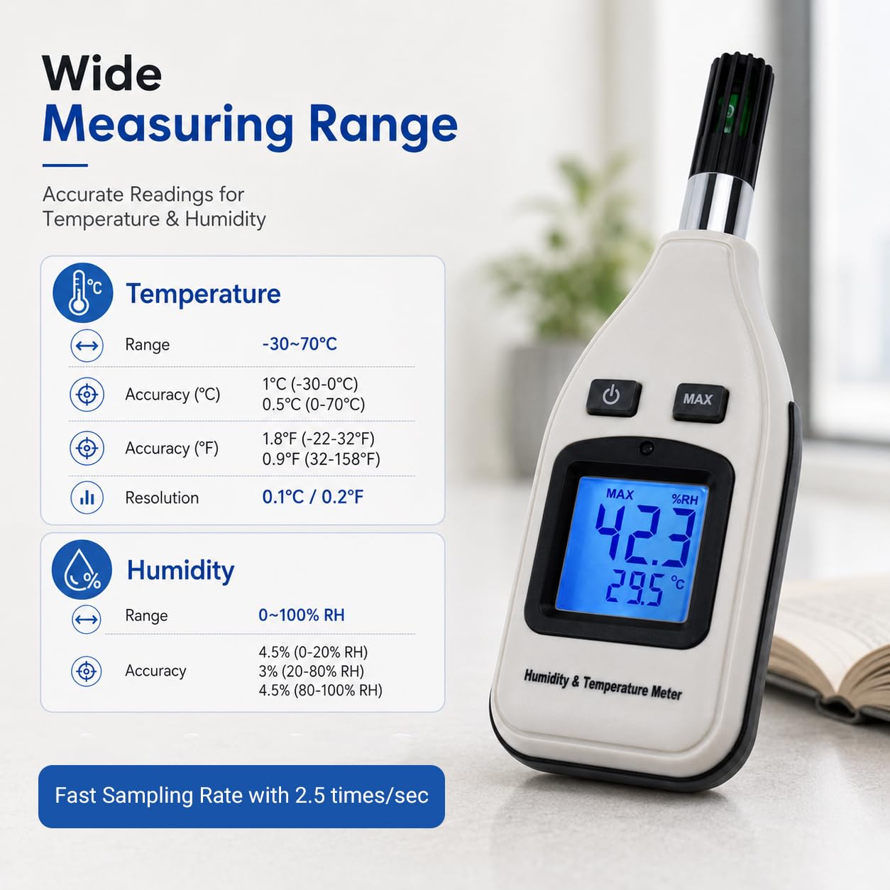 Handheld Digital Humidity & Temperature Meter 0~100% RH/ -30~70°C (-22~158°F) LCD Display Backlight Moisture Thermo Hygrometer Thermometer Small