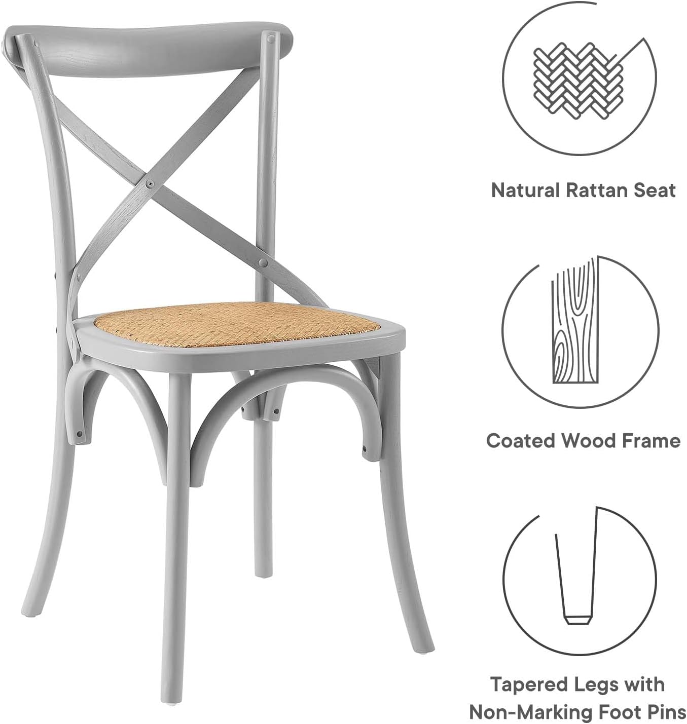 Modway Gear Rustic Modern Farmhouse Elm Wood Rattan Dining Chair in Gray
