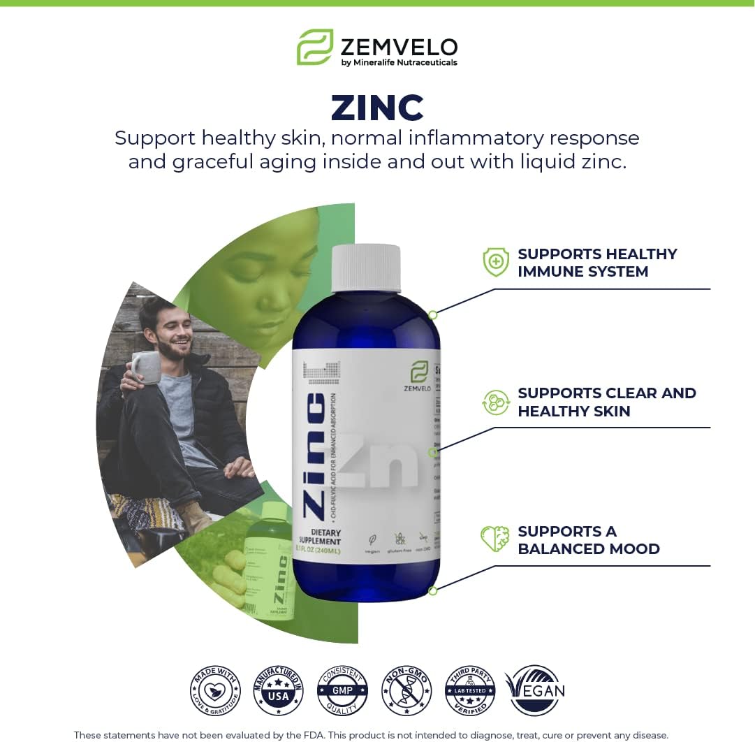 Liquid Ionic Zinc Supplement – Supports Immune Health & Energy Production – Maintains Skin and Cellular Health – 3-Month Supply | Supports