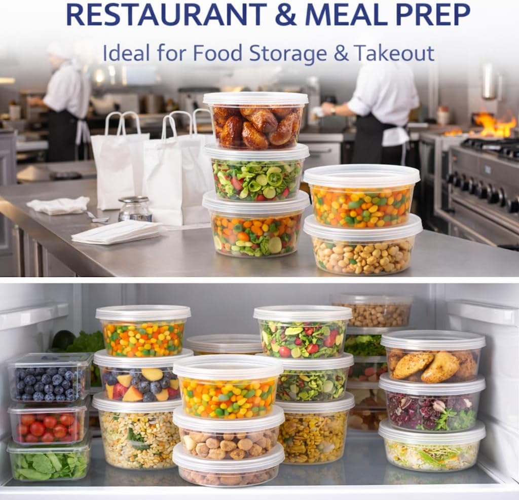 32 oz [20-Pack] Microwavable Plastic Deli Food Storage Containers with Lids