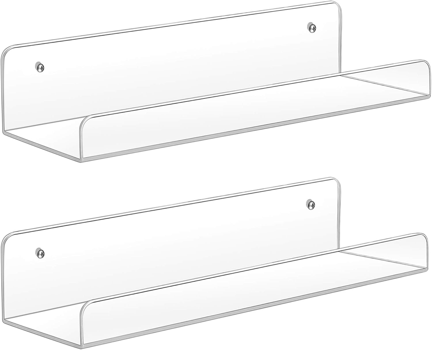 Sooyee Acrylic Shelves, 2 Pack 15 Inch Floating Wall Shelves, Funko Pop Display Shelf, Invisible Kids Book Shelf, Picture Ledge Shelf Decor