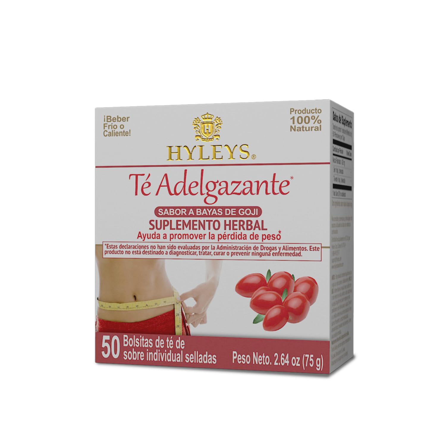HYLEYS Slim Tea Goji Berry, Weight Loss Detox, Slimming Diet Tea, 25 Bags | Green Tea, Senna Detox & Cleanse, 3 Natural Ingredients, No Added Sugar, 1-Step Bedtime Routine, Supports Digestion