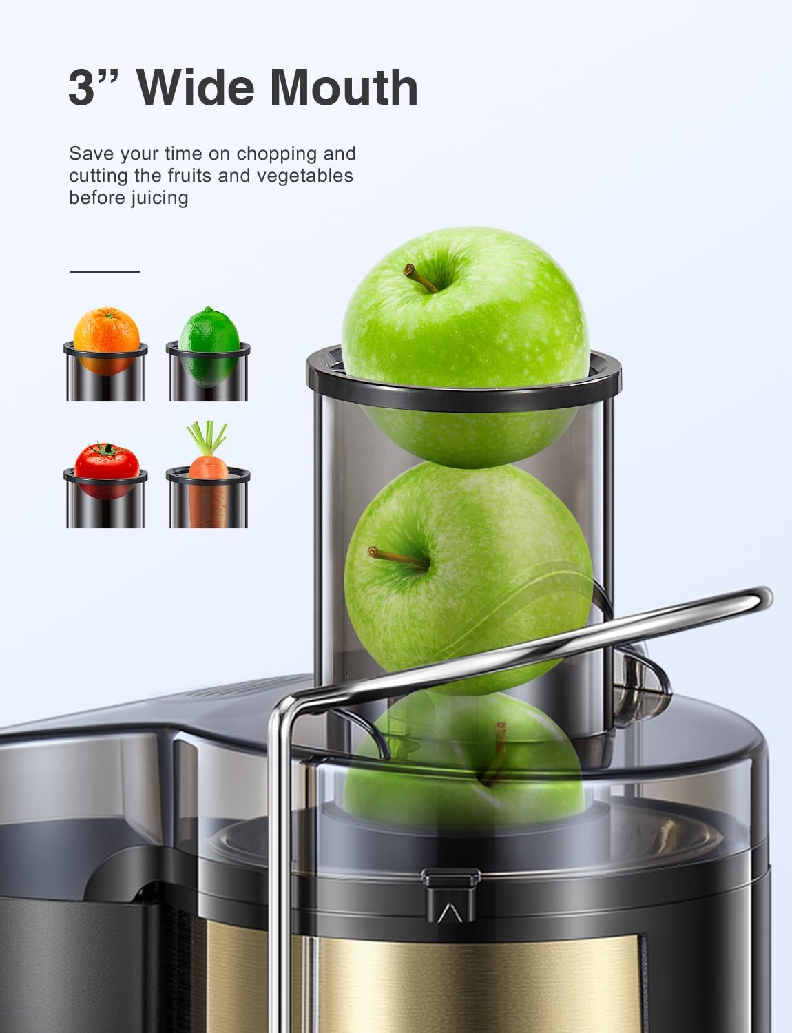 QCen Juicer Machine 500W Centrifugal Juicer with Extra Wide Feed Chute