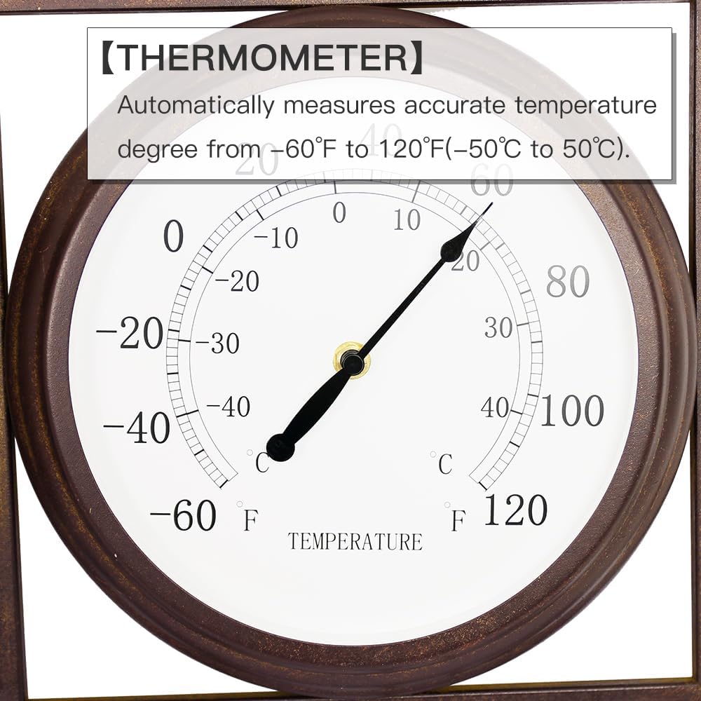 BESTIME 66285A Three-in-one Metal Wall Clock.Thermometer,Hygrometer,Weatherproof,Indoor,Outdoor,Weather Resistant.Whether Industrial,Country,Rustic.