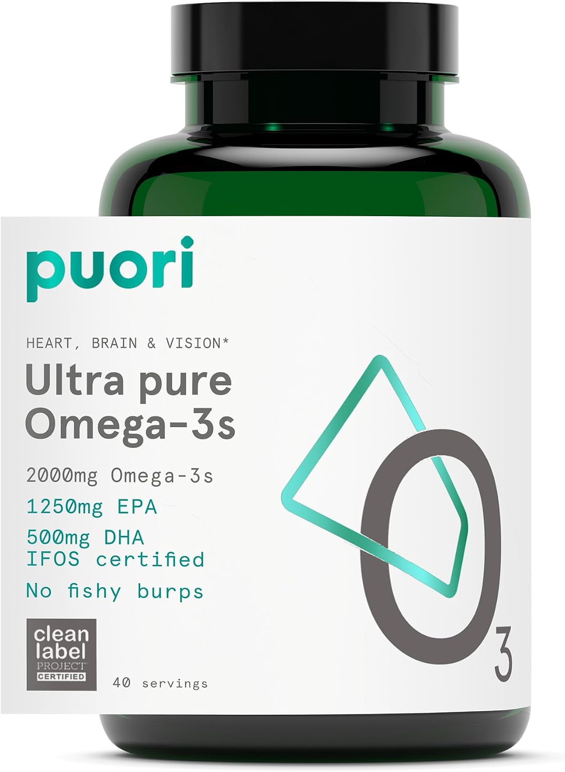 Puori O3, Omega 3 Fish Oil Supplement, IFOS Certified - 120 Softgels | Ultra Pure, Burpless Wild Caught Fish Oil with 2000mg Omega 3 Fatty Acids