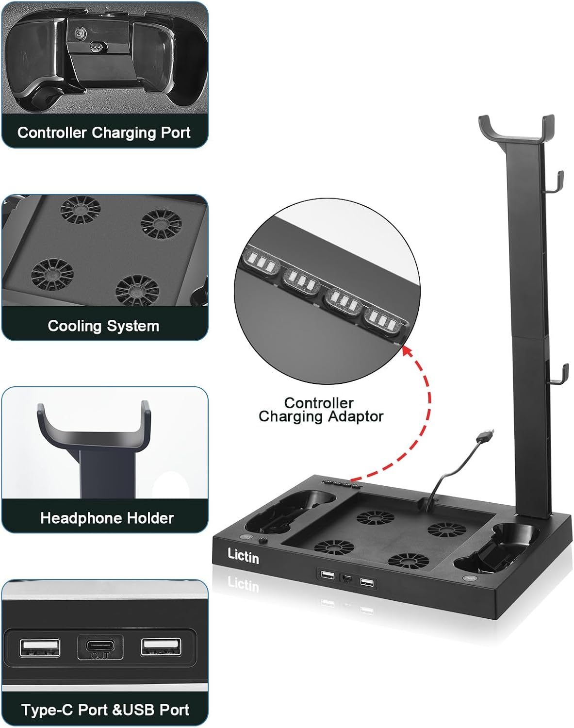 Lictin Cooling Fan Charging Station for Xbox Series X Console & Controller | Upgraded 4 Cooler Fan System Stand