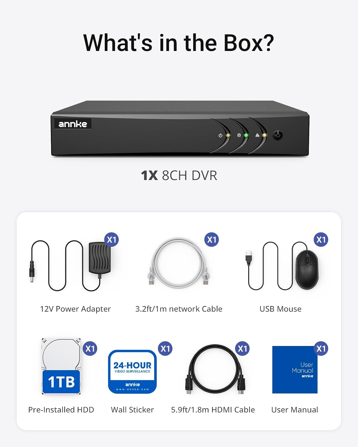 ANNKE 8CH 3K Lite H.265+ Security Digital Video Recorder, 1TB Hard Drive