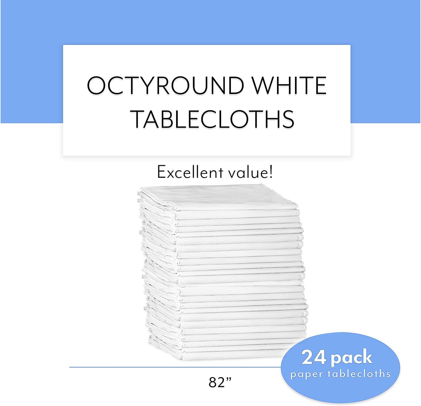 Upper Midland Products White Paper Table Cloths for Round Tables - 82” Octyround Paper Tablecloths with Plastic Backing Round Paper Table Cover