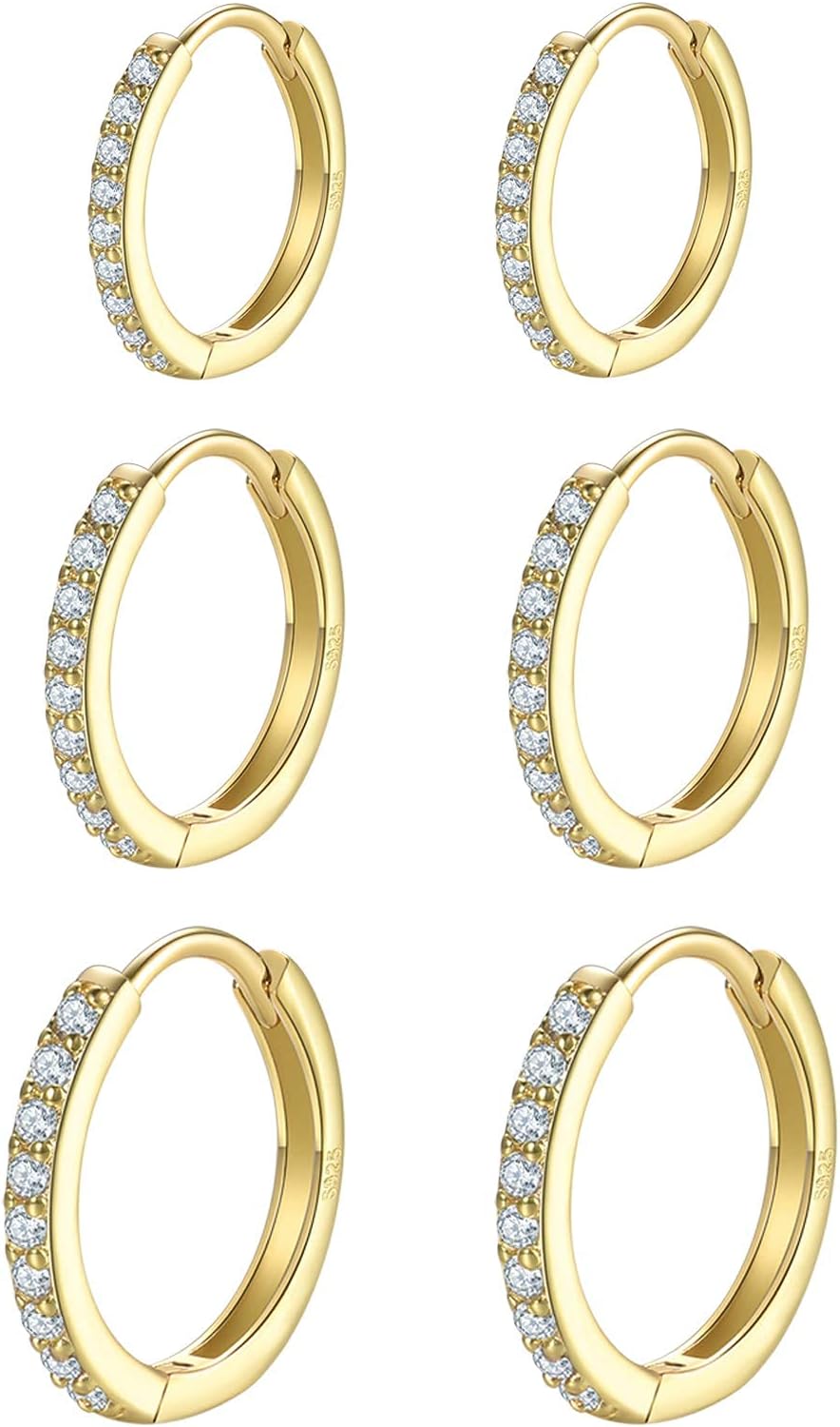 Dlihc 6 Pairs Sterling Silver Hoop and Stud Earrings Set for Women Men