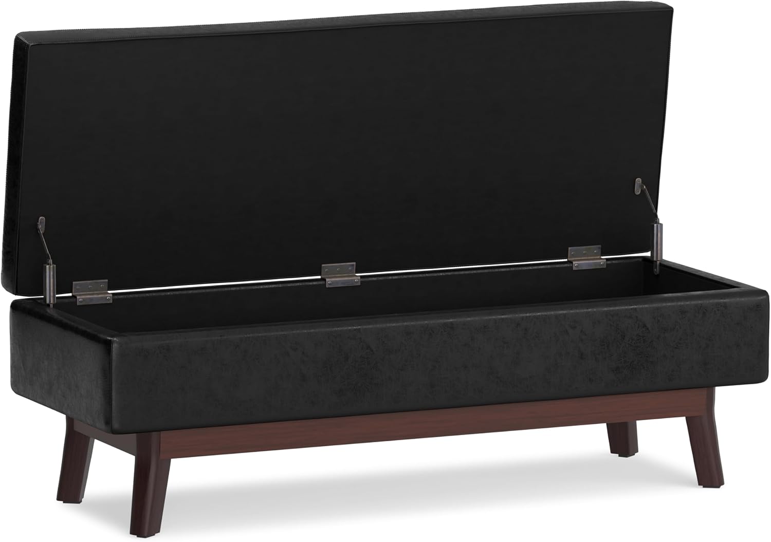 SIMPLIHOME Owen 34" Wide Vegan Leather Lift Top Ottoman in Dark Blue