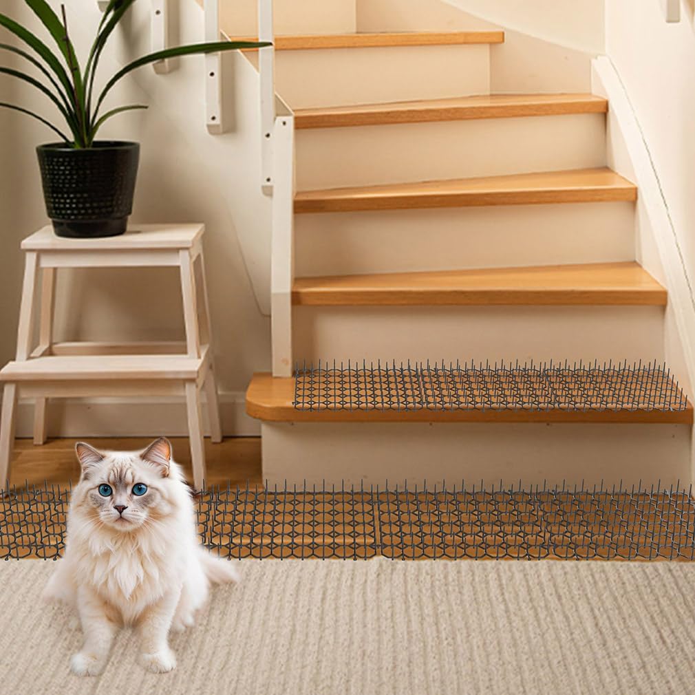 8.5 X 6.5 Inch Scat Mat for Cats with 12 Garden Staples & 12 Ties, 24 Pack Cat Deterrent Mat for Garden Fence & Animal Barrier