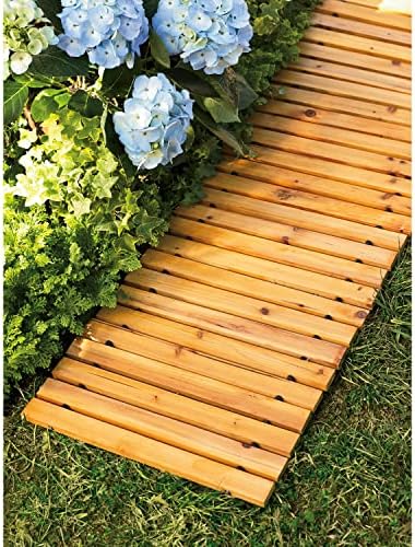 Plow & Hearth 6 Feet x 18 Inches Outdoor Wooden Garden Pathway | Natural Waterproof Weatherproof Hardwood Cedar Rollout Walkway | Landscape for